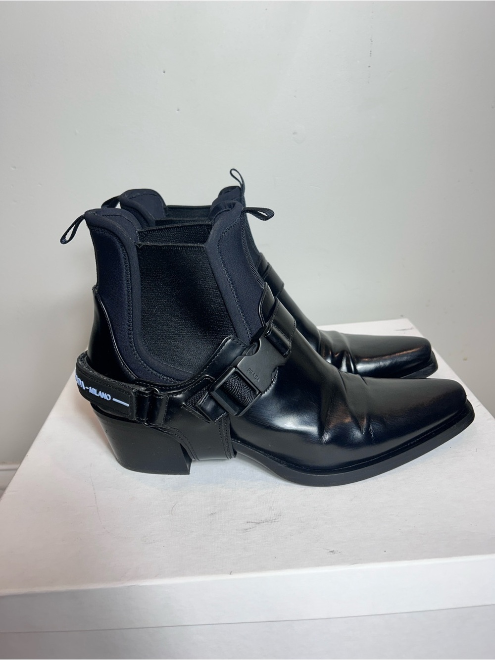 Prada Black Leather Neoprene Boot with Removable Harness Strap - Picture 4 of 8
